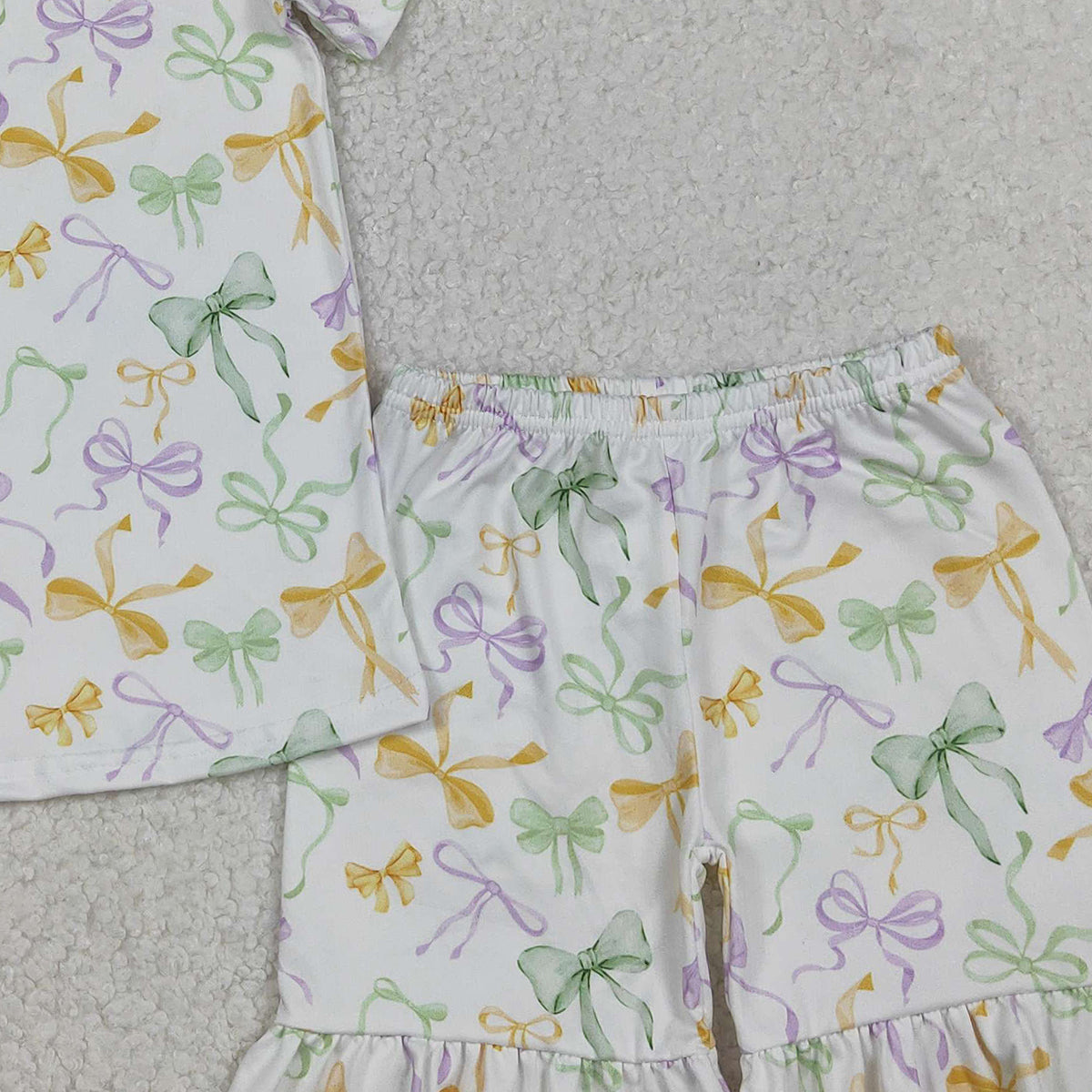 10.31 RTS NO MOQ （In stock）GSSO2717 Baby Boys Summer Outfits Baby Girls Mardigras Bows Plaid Top Ruffle Shorts Pajamas Sets