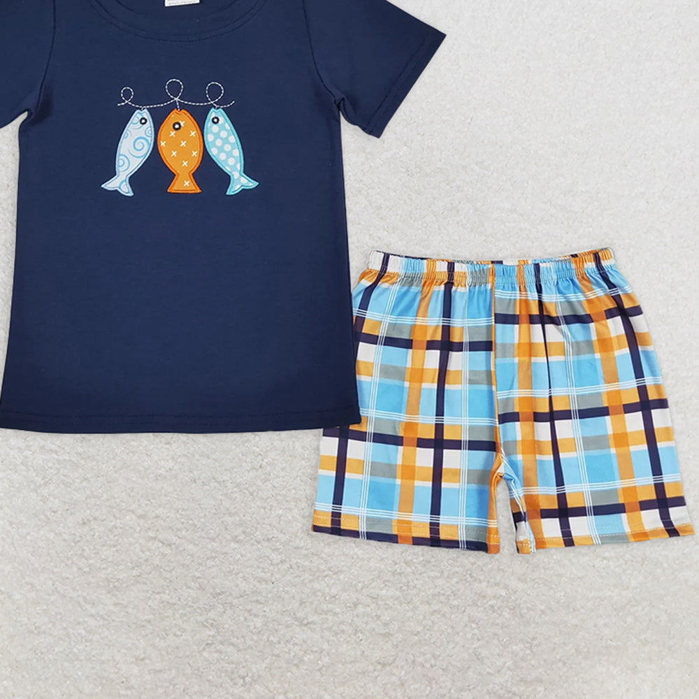 BSSO0465RTS NO MOQ Baby Boys Summer Boys Outfits  Baby Boys Fishes Shirts Shorts Summer Clothes Sets
