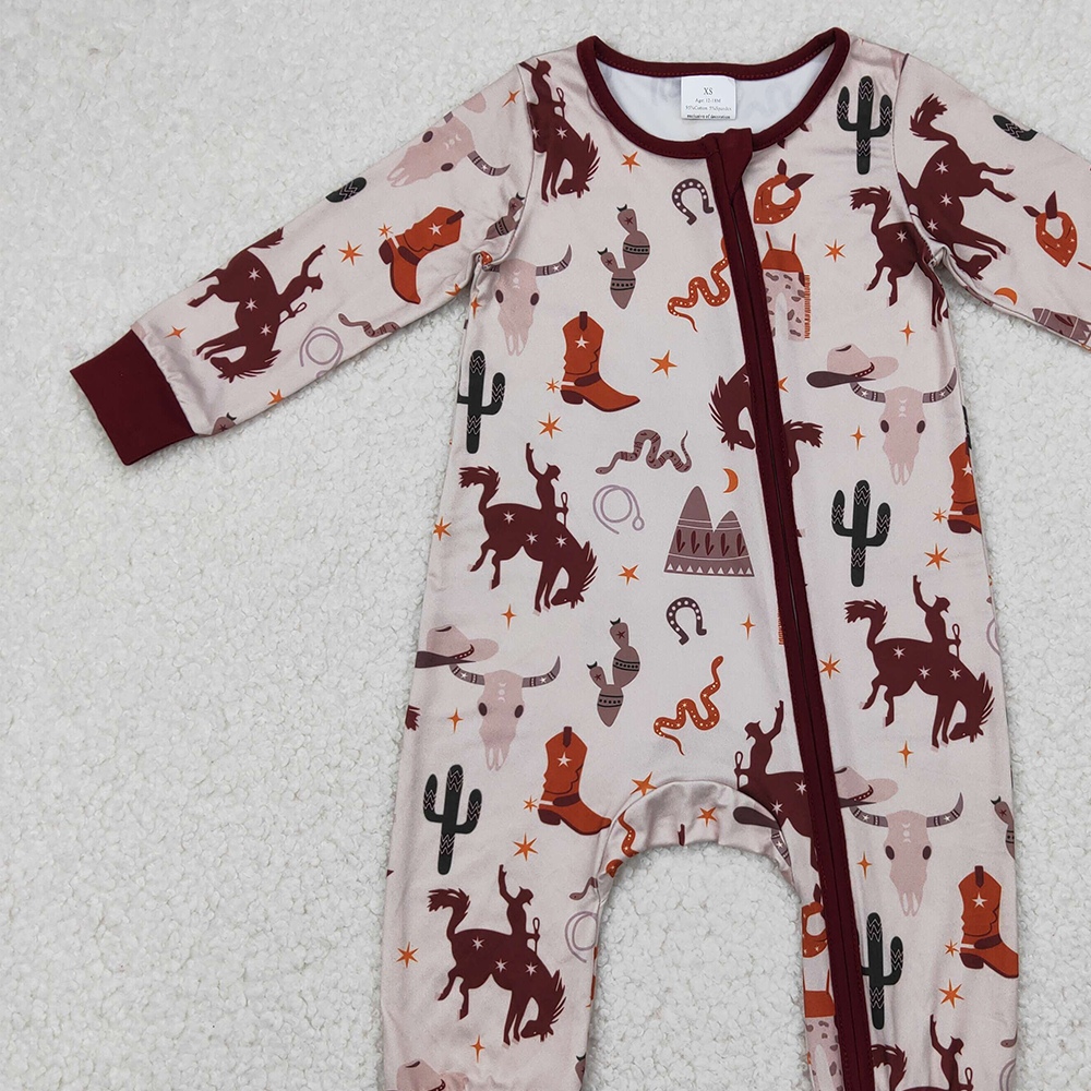 4.11 LR2188RTS NO MOQ Baby Boys Winter Rompers Cactus boots rodeo zipper baby kids western romper