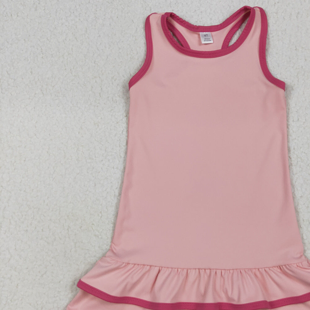 RTS NO MOQ （In stock） GSD2630 Baby Girls Summer Dress Baby Girls Pink Sleeveless Ruffle Yoga Knee Length Dresses