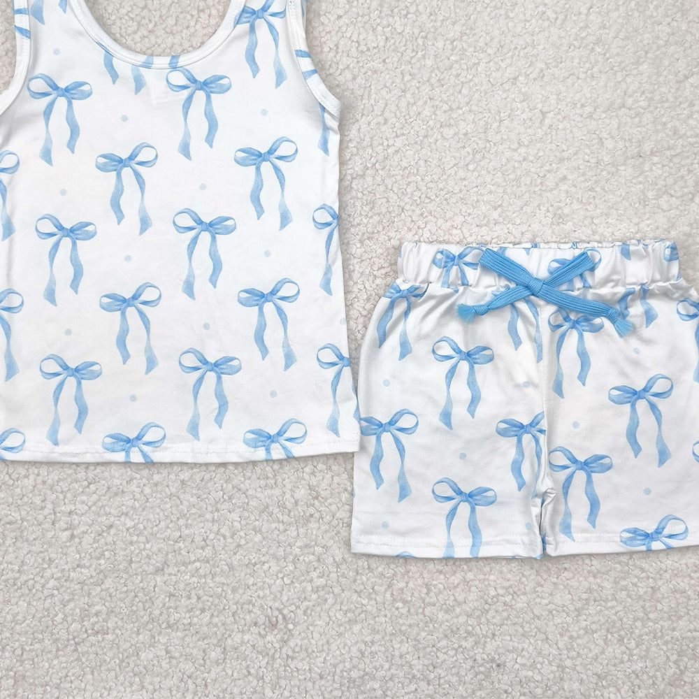 7.19  GSSO2478RTS NO MOQ Baby Girls Summer Outfits baby girl clothes yoga bow sleeveless shorts set