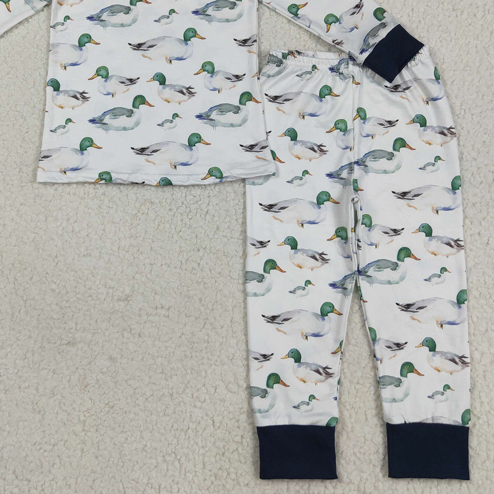 RTS NO MOQ （In stock）BLP1121 Baby Boys Winter Outfits Baby Boys Long Sleeves Ducks Top Pant Farm Pajamas Sets