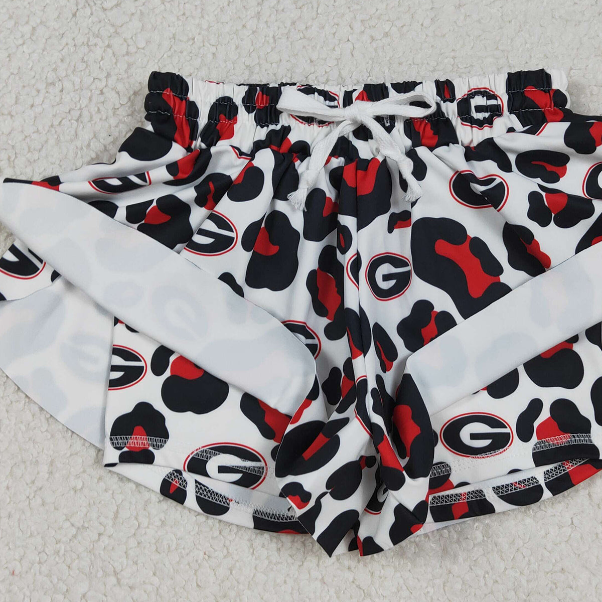 3.14 RTS NO MOQ （In stock）SS0814  Baby Girls Cute Black Leopard G Yoga Active Team Ruffle Shorts Bottom