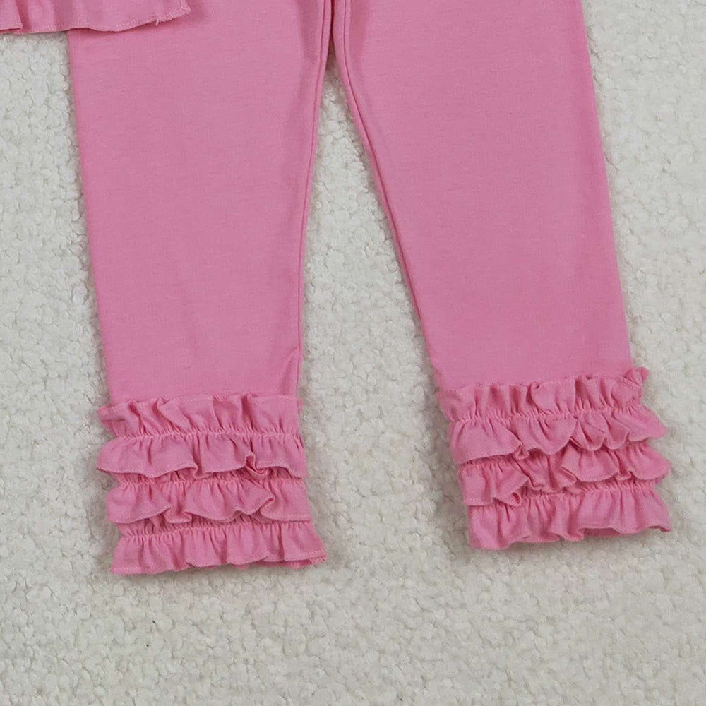 RTS NO MOQ （In stock）GLP2778 Baby Girls Winter Outfits Pink Bows Zipper Pullover Ruffle Legging Pant Fall Clothes Sets