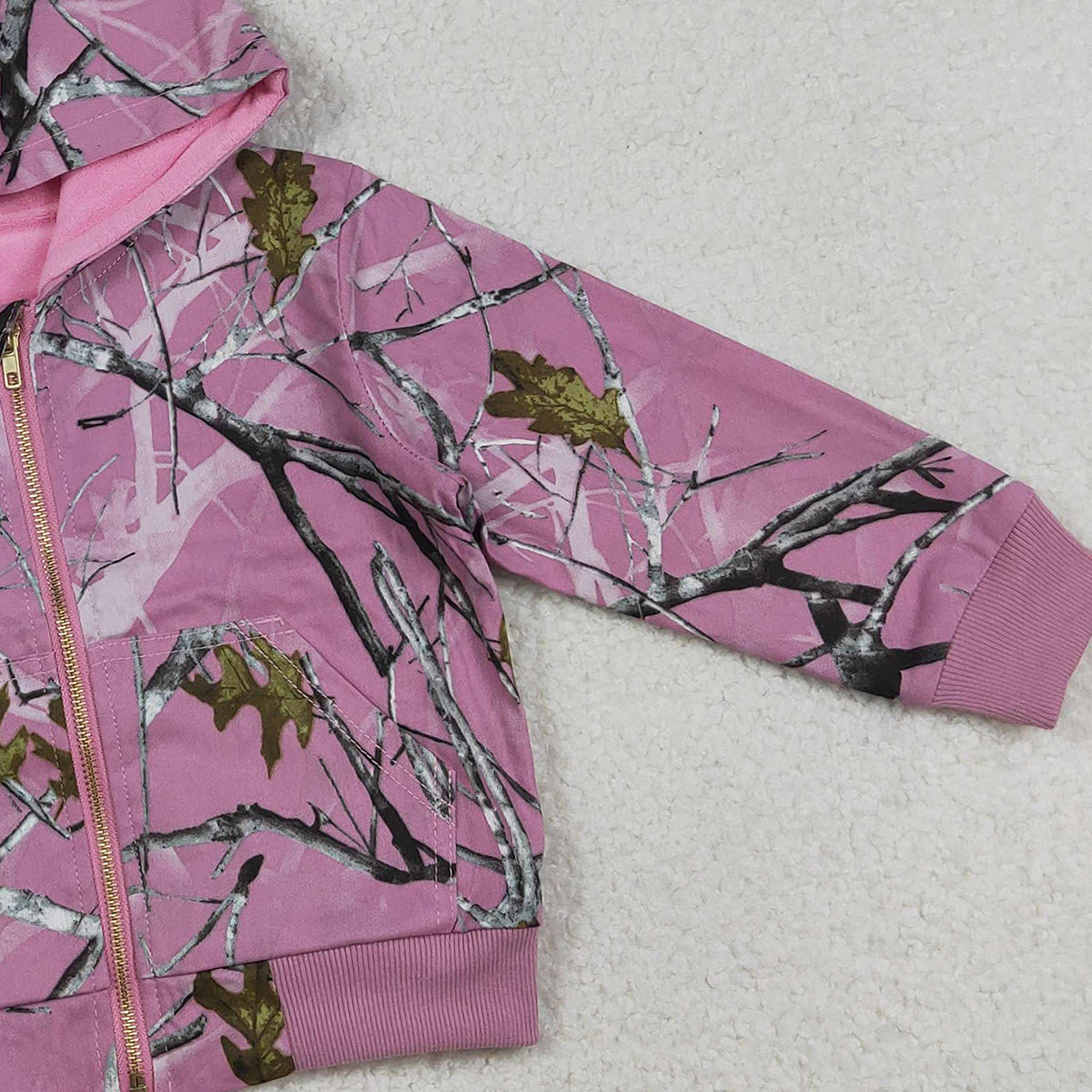 3.16 RST GT1591 Baby Girls Fashion Pink Southern Leaves Camo Zip Pockets Hoodie Jackets Top