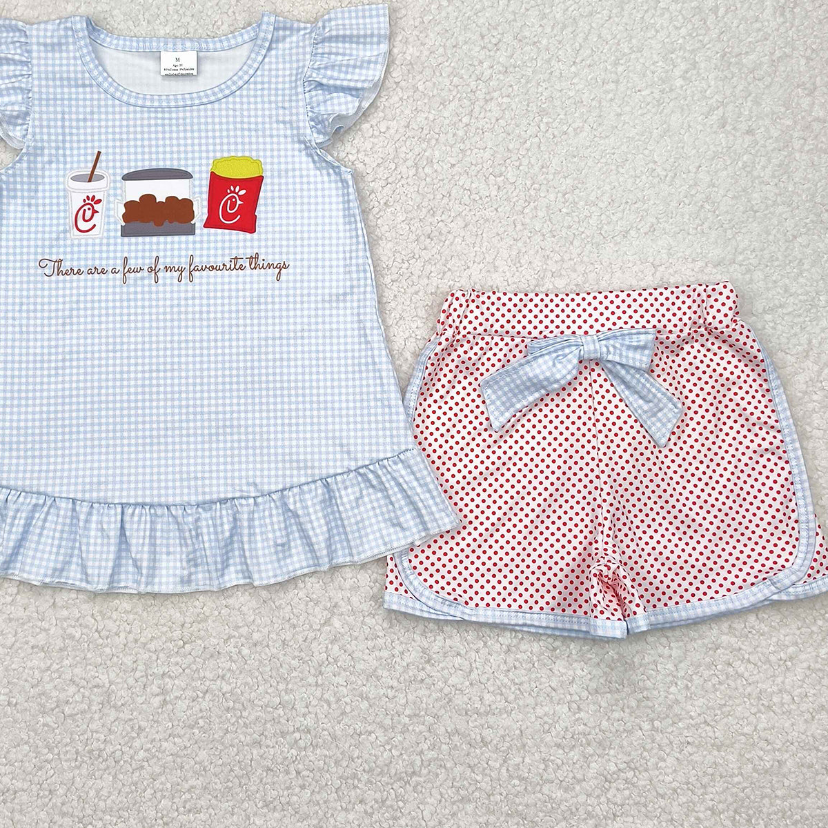 6.21 GSSO2274 RTS NO MOQ Baby Girls Summer Outfits Baby Girls Favorite Thing Tunic Bow Shorts Clothes Sets