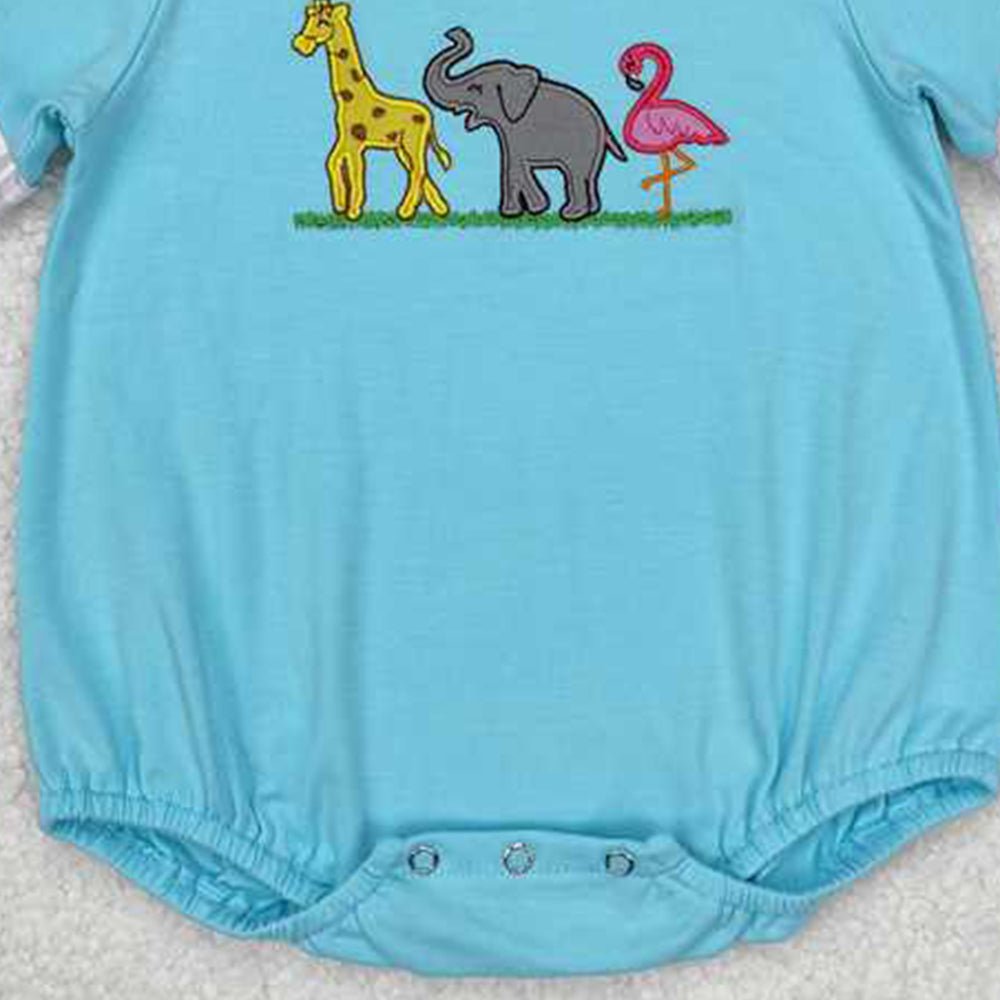 SR2123  RTS NO MOQ Short sleeves giraffe elephant flamingo baby boy romper
