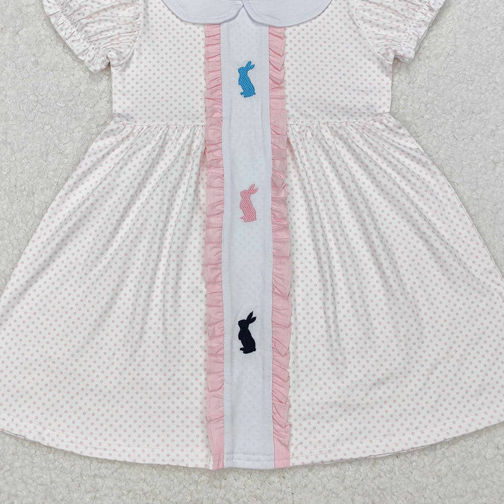 GSD1771 New Rts No Moq 8-9 Days By Air Arrived it Short sleeves polka dots bunny baby girls Easter dress