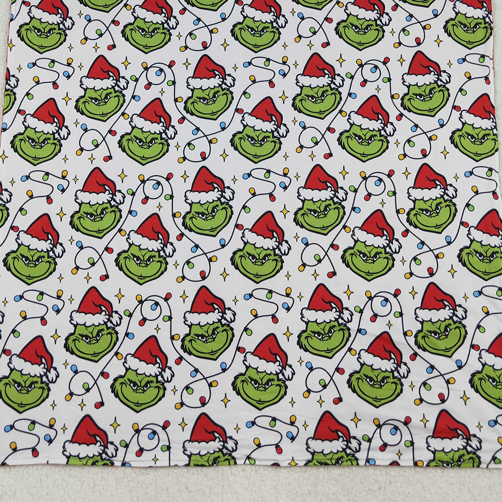 RTS NO MOQ （In stock）BL0222  Baby Blankets Christmas Lights Green Face Plaid Blankets