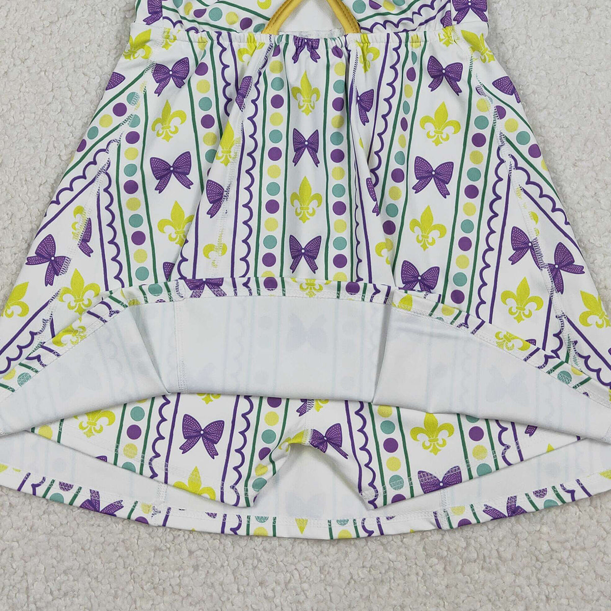 12.20 RTS NO MOQ （In stock）GSD2947 Baby Girls Mardigras Anchors Bows Stripe Yoga Shorts Knee Length Dresses