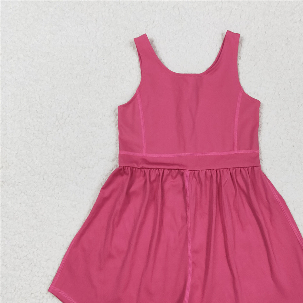 7.01 SR3022 RTS NO MOQBaby Girls Summer Jumpsuits Baby Girls Hot Pink Sleeveless Yoga Jumpsuits