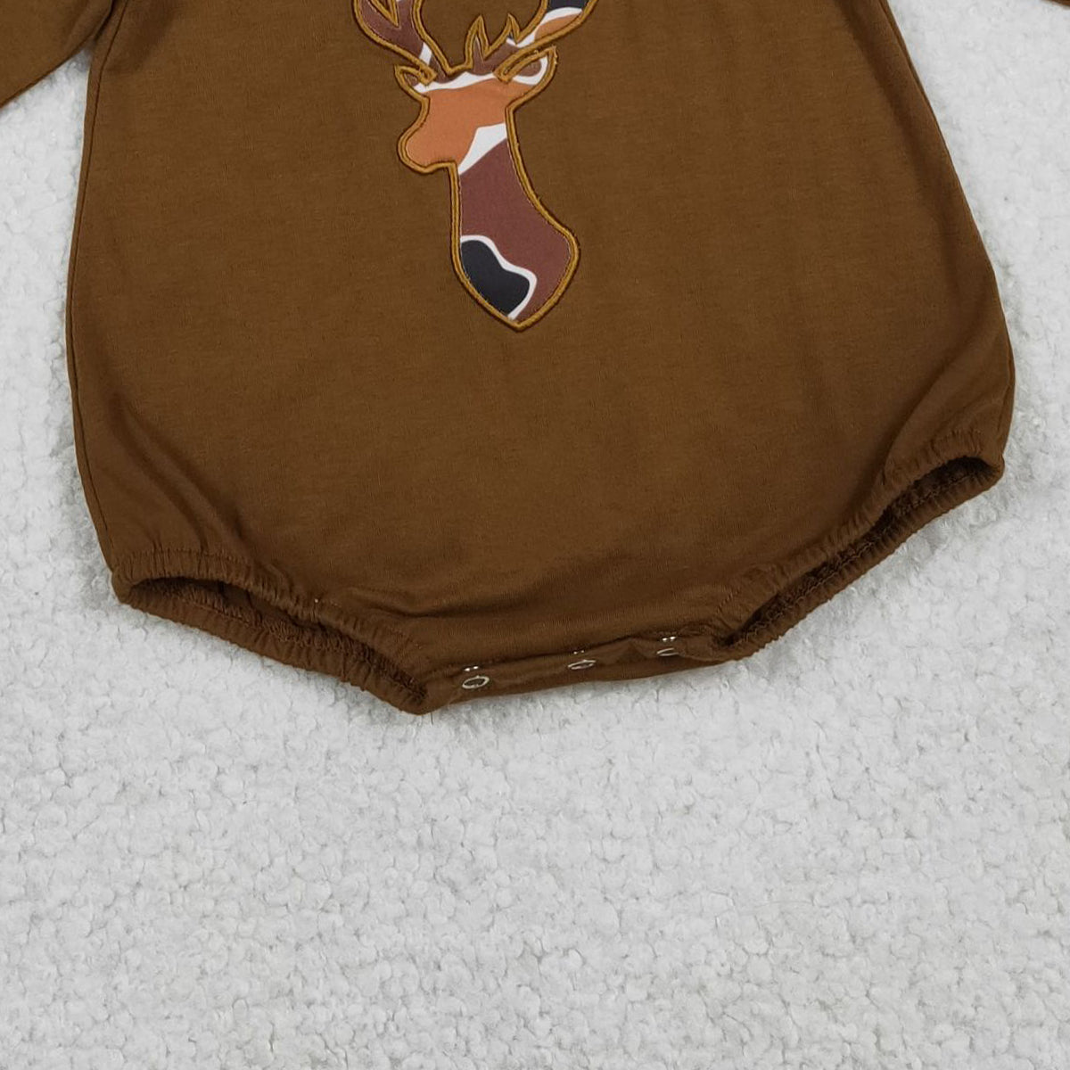 3.3 RST LR2260 Embroidery Camo Deer Baby Boys Brown Long Sleeve Hunting Rompers