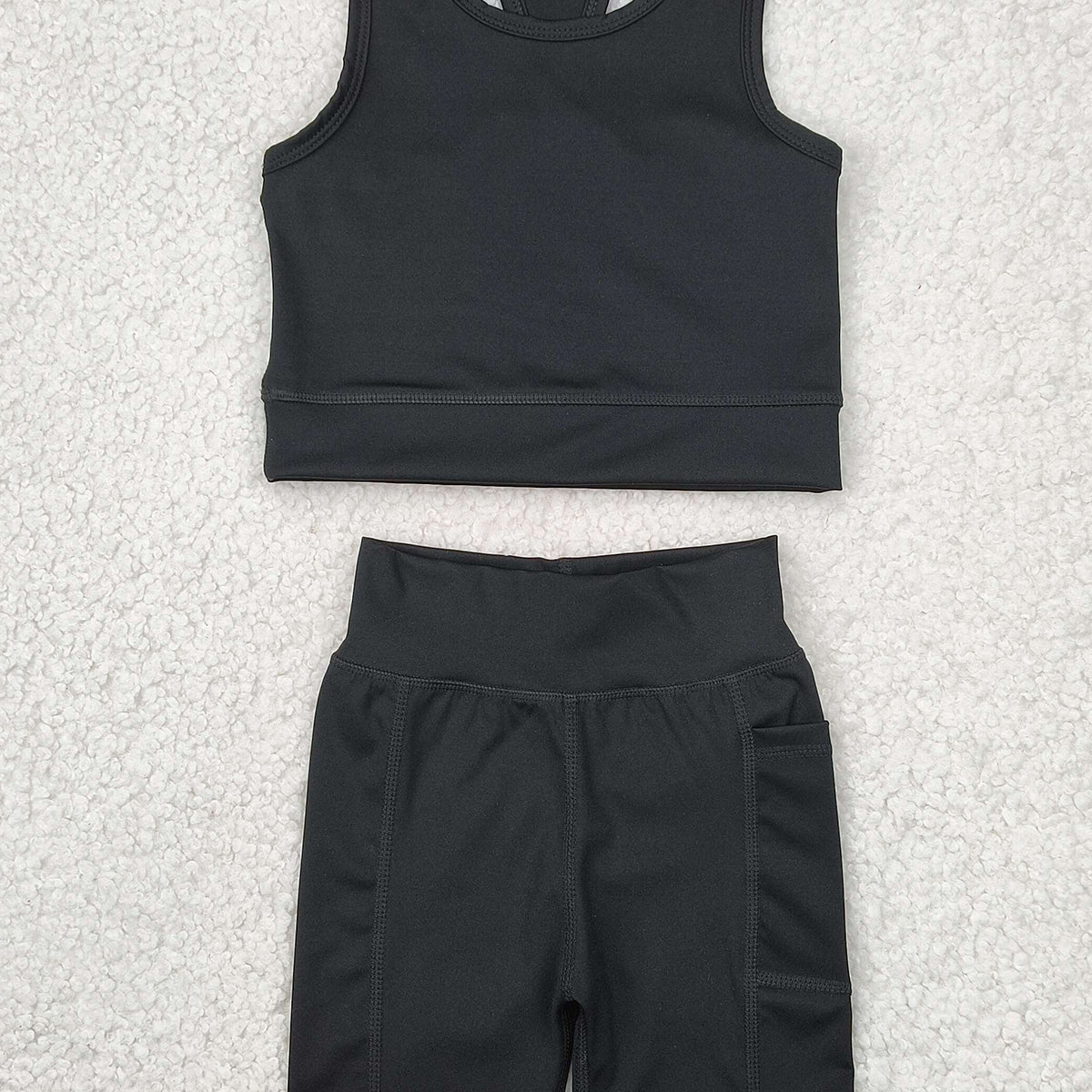 5.01 GSSO1517RTS NO MOQ Baby Girls Yoga Outfits  Black straps top shorts girls summer yoga clothes