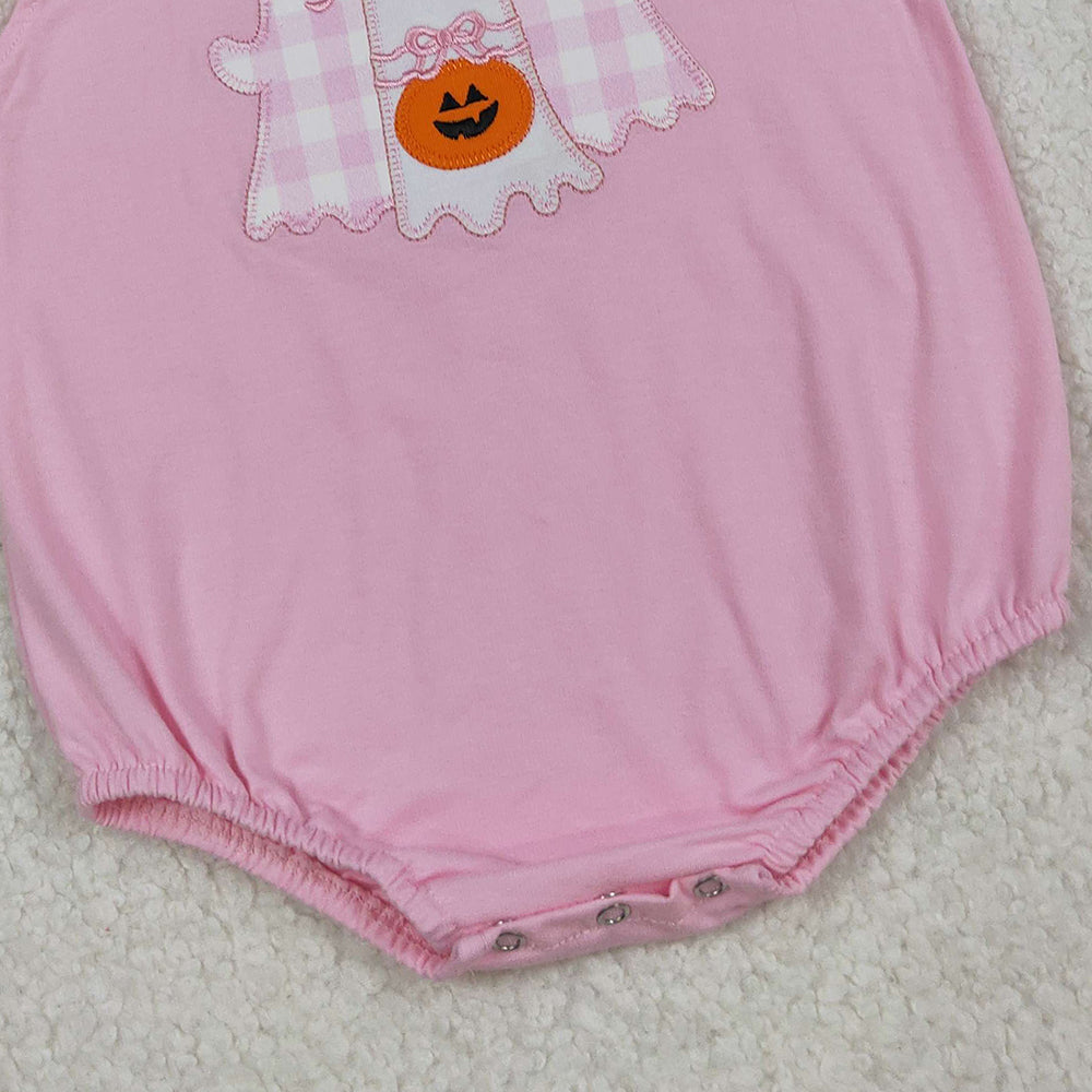 RTS NO MOQ （In stock）SR3196 Baby Girls Summer Rompers Pink Ghost Pumpkins Halloween Ruffle Rompers