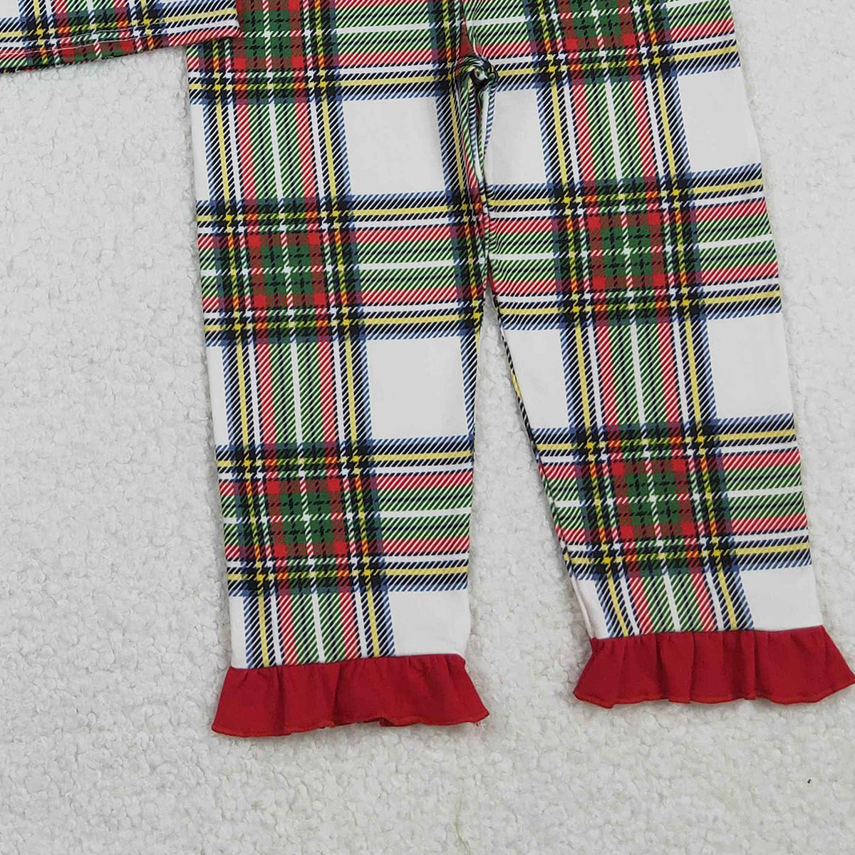 11.4 RTS NO MOQ （In stock）GLP2829 Baby Girls Green Red Checked Top Ruffle Pants Christmas Pajamas Sets