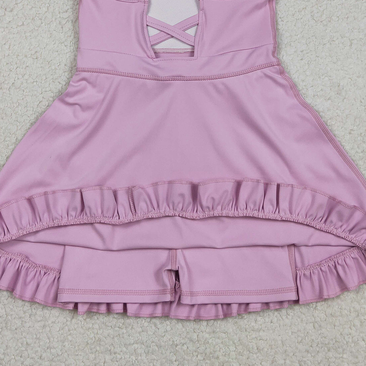 3.6 RTS NO MOQ （In stock）S0712 Kids Fashion Clothes Baby Girls Lavender Strap Yoga Ruffle Active Shorts Knee Length Dresses