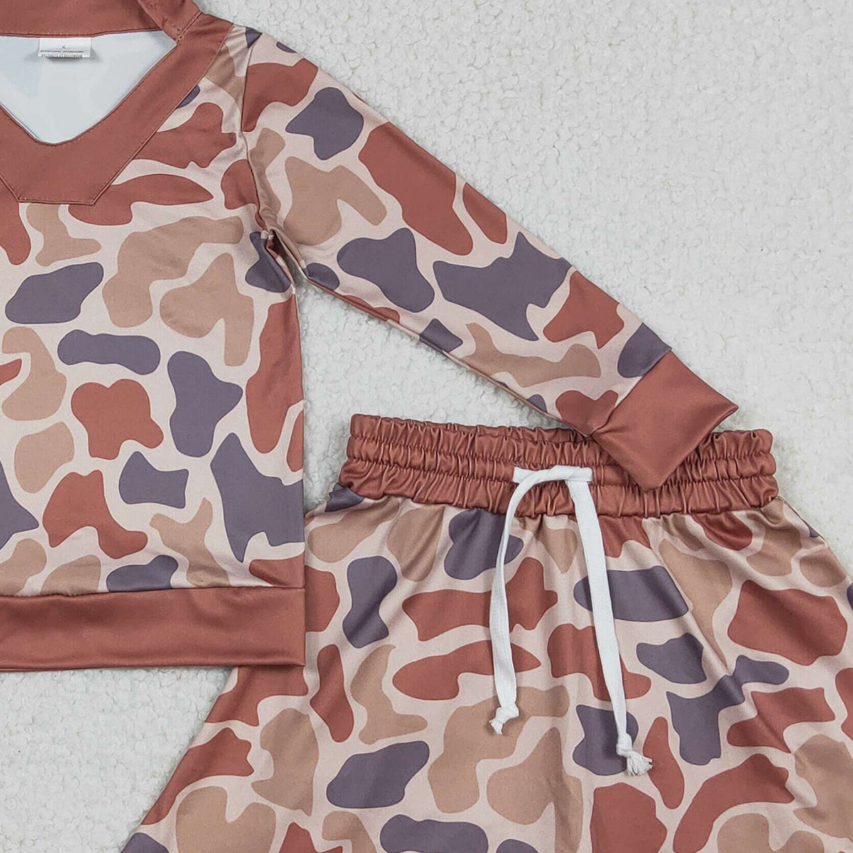 12.24 RTS NO MOQ （In stock）GLD1476 Baby Girls Southern Khaki Camo Long Sleeve Top Skirts Shorts Clothes Sets