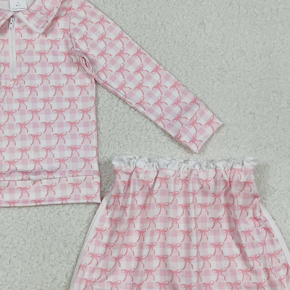 12.4 RTS NO MOQ （In stock）GLD1014 Baby Girls Pink Bows Zip Top Skort Bottoms Clothes Sets