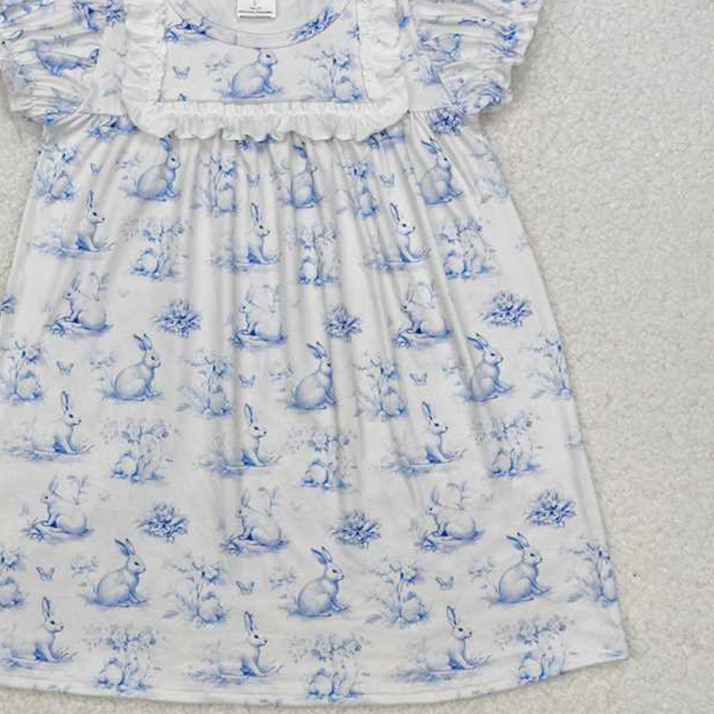 GSD1531Light Blue Bunny Baby Girls Easter Dress Short Sleeves Cute Infant Girl's Outfit for Spring Season