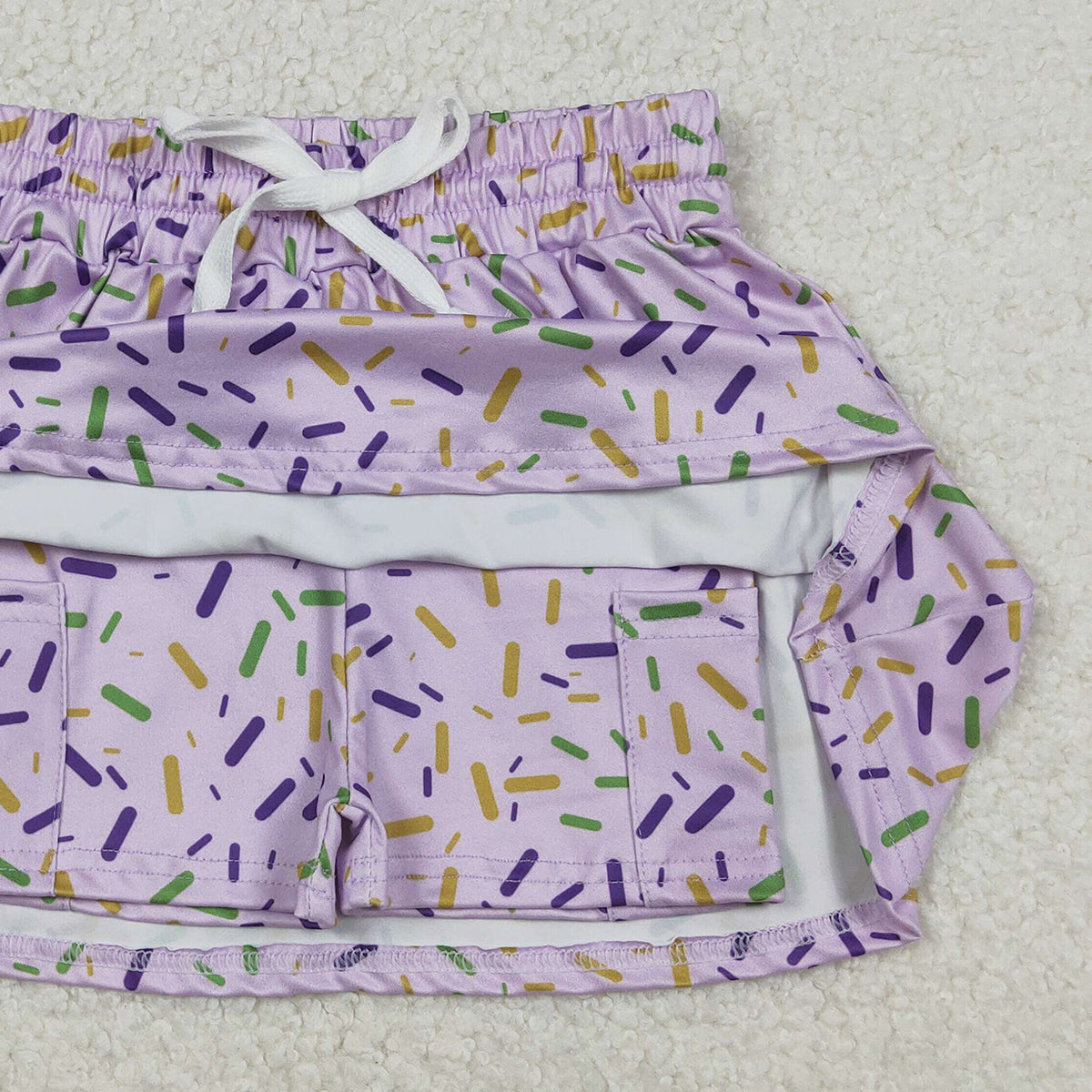 12.9 RTS NO MOQ （In stock）GLK0144 Baby Girls Purple Sprinkles Team Skirts Shorts Bottom