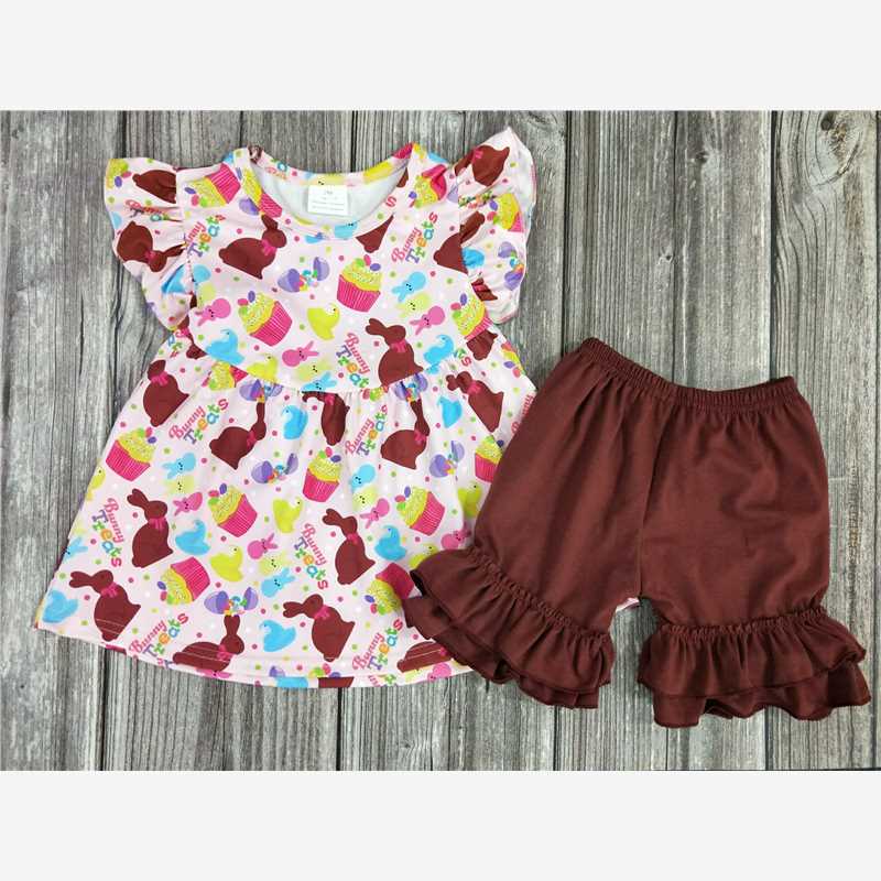 B17-13-1 Pre-order baby girls clothes short sleeve top with shorts kids summer set