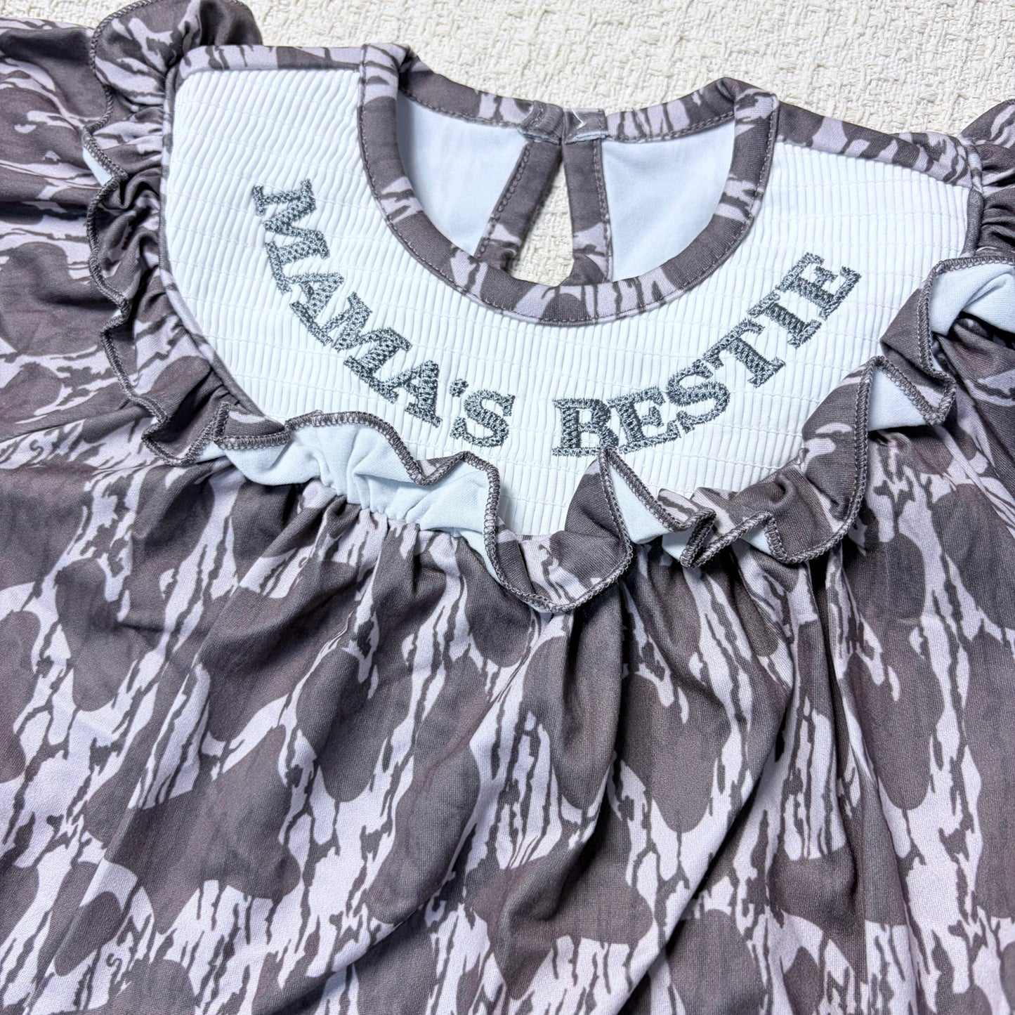 0514 RTS Sibling mama's bestie smock short sleeves heart baby girl romper