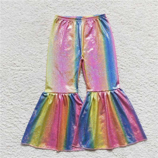 P0178 P0178 Baby Girls Colorful Holographic Spandex Bell Bottom Pants