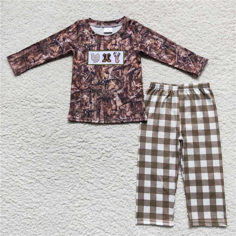 10.16 RTS NO MOQ （In stock） Matching  thanksgiving BLP0266 Baby Boys Fall Camo Hunting Pants Clothes Sets