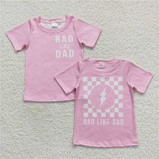 GT0309  Pink plaid rad like dad short sleeves girls shirt