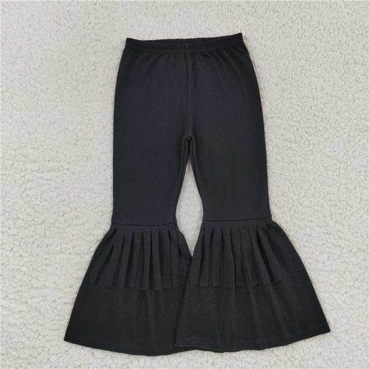 P0282   Baby Girls Black Cotton Fringe Ruffle Bell Pants