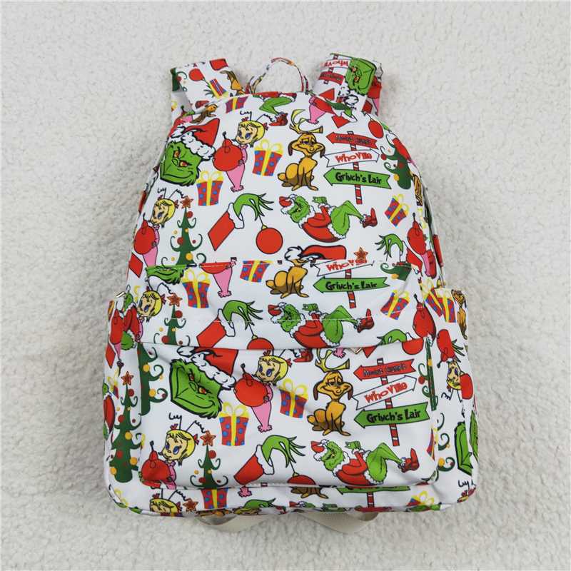 BA0138 Baby Kids Christmas Green Frog Print Back Bags
