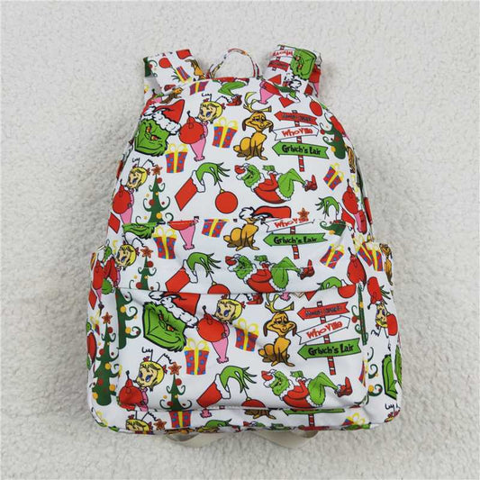 BA0138 Baby Kids Christmas Green Frog Print Back Bags