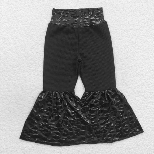 P0221   Baby Girls Black Leopard Bell Pants