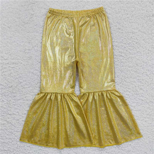 P0182  P0182 Baby Girls Yellow Holographic Spandex Bell Bottom Pants