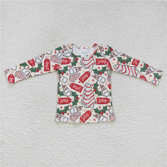 GT0325  Baby Girls Cow Flowers Long Sleeve Pullover Ruffle Tee Shirt Tops