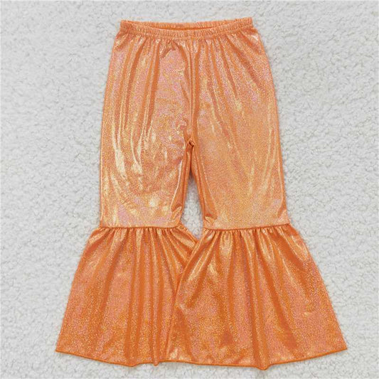 P0188 Baby Girls Orange Holographic Spandex Bell Bottom Pants