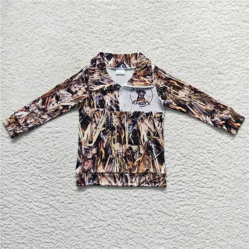 BT0333  Baby Boys Camo Hunting Dog Zip Pullover Tops