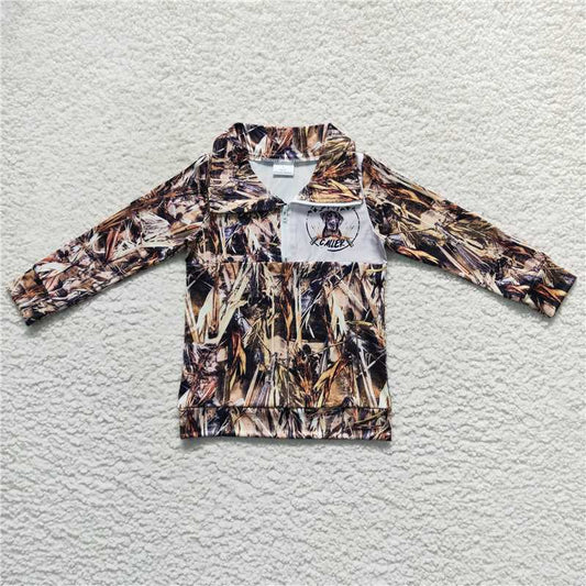 BT0333  Baby Boys Camo Hunting Dog Zip Pullover Tops