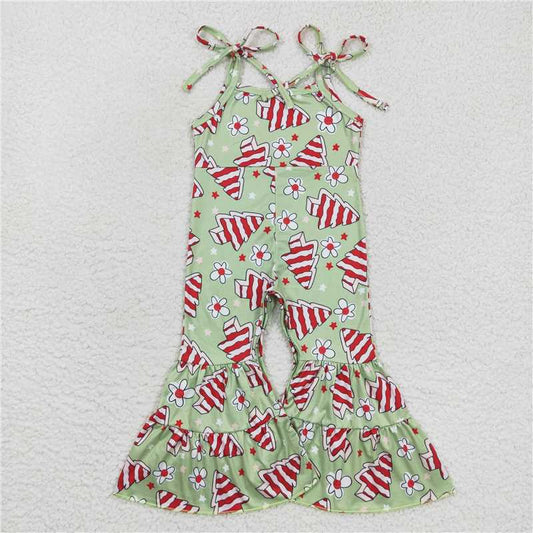 11.18 RTS NO MOQ （In stock）SR0453 Baby Girls Christmas Tree Cake Straps Bell Bottom Jumpsuits