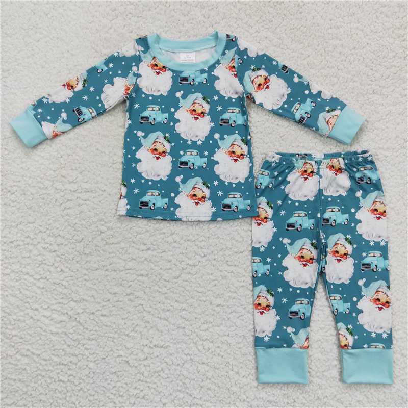BLP0325Light blue santa truck baby kids Christmas pajamas
