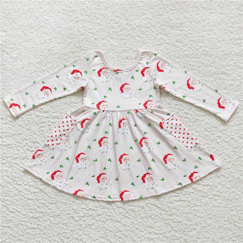 11.24 RTS NO MOQ （In stock）GLD0369 Baby Girls Pink Christmas Santa Long Sleeve Dresses
