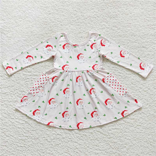 11.24 RTS NO MOQ （In stock）GLD0369 Baby Girls Pink Christmas Santa Long Sleeve Dresses