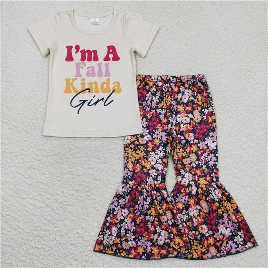 GSPO0862 Fall kinda girl letter beige short-sleeved floral trousers suit