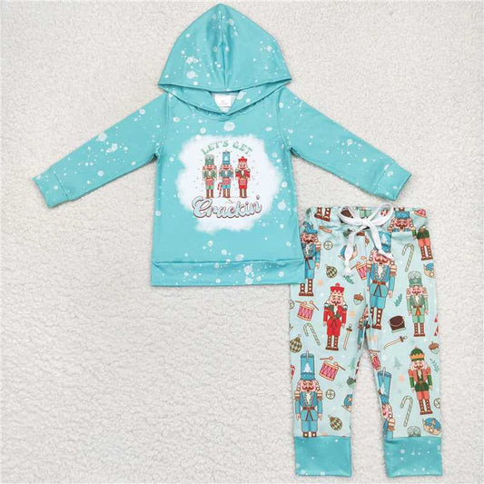 BLP0231 Letter cartoon band blue green hooded long-sleeved trousers suit