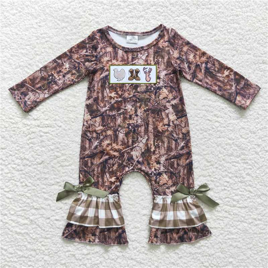 10.16 RTS NO MOQ （In stock） Matching  thanksgiving LR0526 Baby Girls Hunting Camo Fall Rompers