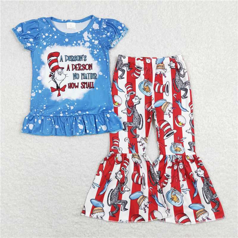 GSPO1093 Dr Seuss blue lace short-sleeved red and white striped trousers suit