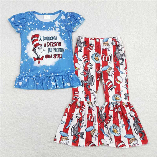 GSPO1093 Dr Seuss blue lace short-sleeved red and white striped trousers suit