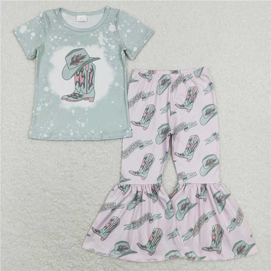 GSPO1232 cowgirl hat boots blue green short-sleeved trousers suit