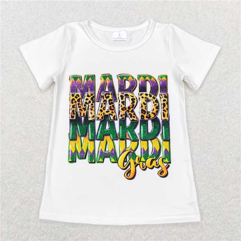 GT0442  Short sleeves leoparad mardi gras baby girls shirt