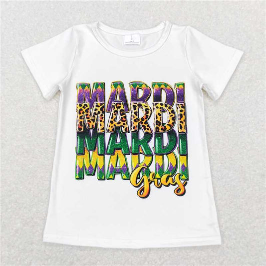 GT0442  Short sleeves leoparad mardi gras baby girls shirt